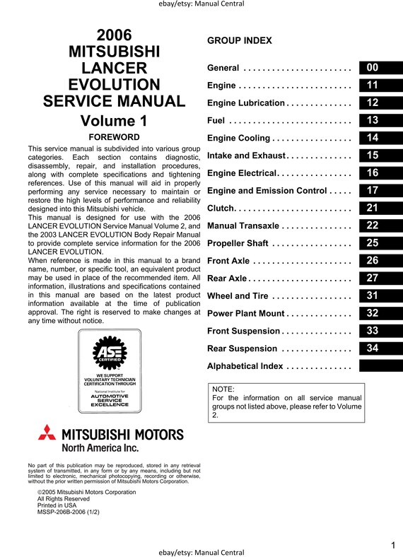 Mitsubishi Lancer Evolution Evo IX 9 - Supplement - Workshop