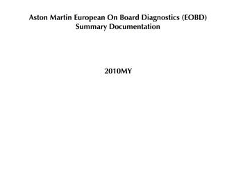 Aston Martin European On Board Diagnostics EOBD Summary Documentation 2010 Edition