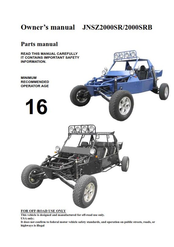 Joyner Off Road Vehicle - JNSZ2000SR JNSZ2000SRB Owners Parts Manual