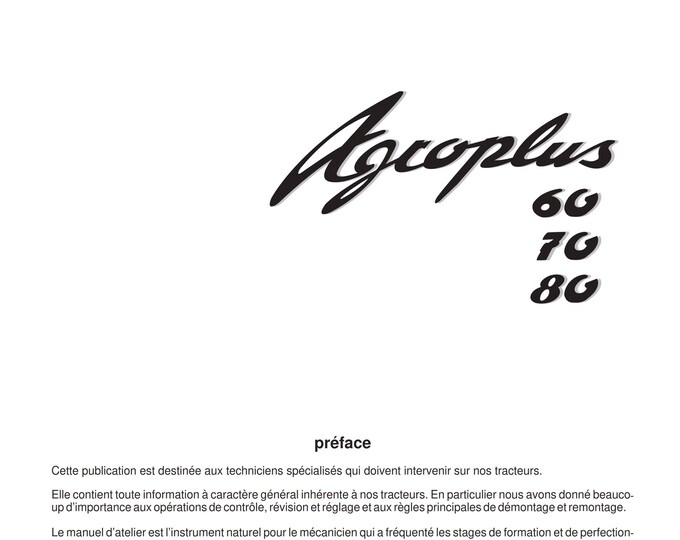 French Language - Agroplus 60 70 80 - Manuel D'Atelier