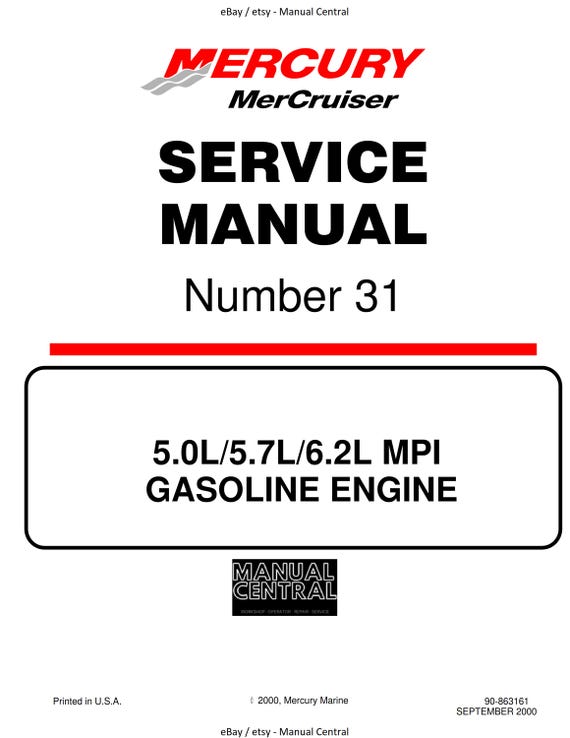 Mercury Mercruiser Service Manual 31- 5.0L 5.7L 6.2L Mpi Gasoline Engine