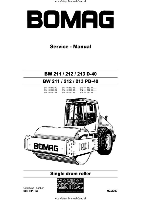 PDF - Bomag Single Drum Roller - BW 211 212 213 D-40 PD-40 - Service Workshop Repair Manual - 02/2007