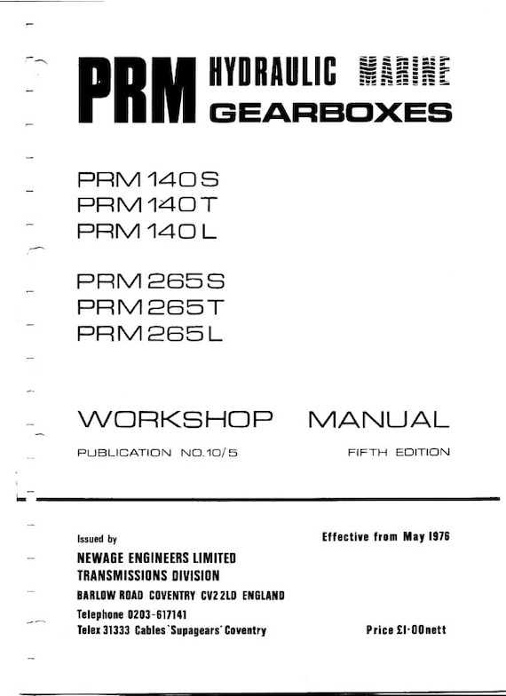 PRM - Hydraulic Marine Gearbox - 140S 140T 140L 265S 265T 265L - Workshop Service Repair Manual