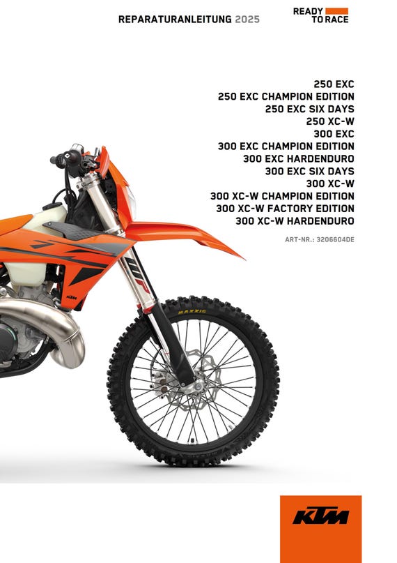 German Language - 2025 KTM 250 300 Exc Champion Six Days Xc-w Factory Hardenduro - Reparaturanleitung - Workshop Service Repair