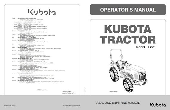 Kubota Tractor - L2501 - Operator Manual