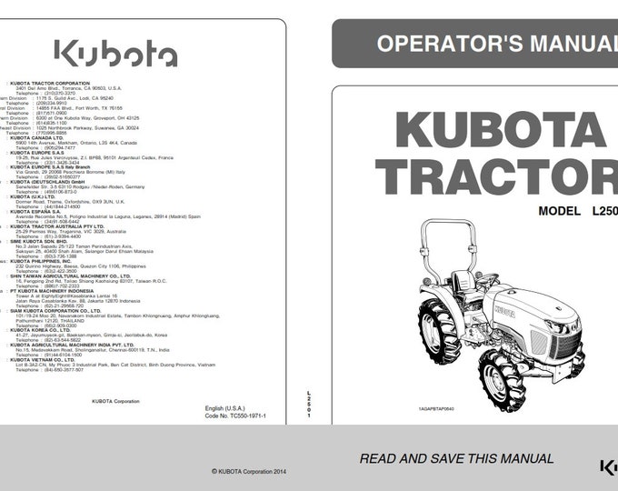 Kubota Tractor - L2501 - Operator Manual