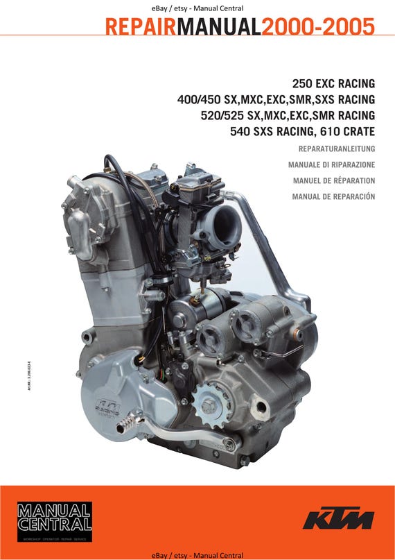 KTM 2000 to 2005 - 250 400 450 520 525 540 610 Exc Sx Mxc Smr Sxs Racing Crate - Engine Service Workshop Repair Manual
