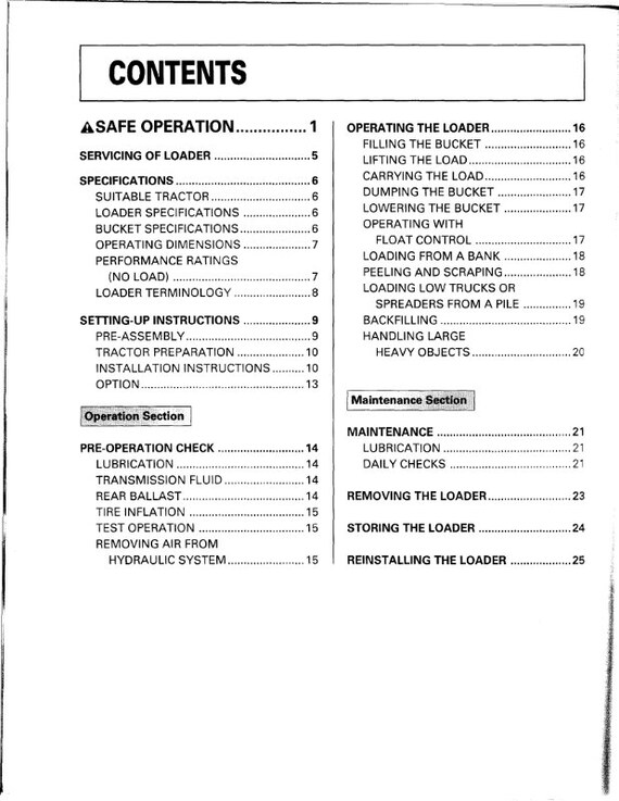 Kubota LA211 Front Loader Operator's Maintenance Manual PDF