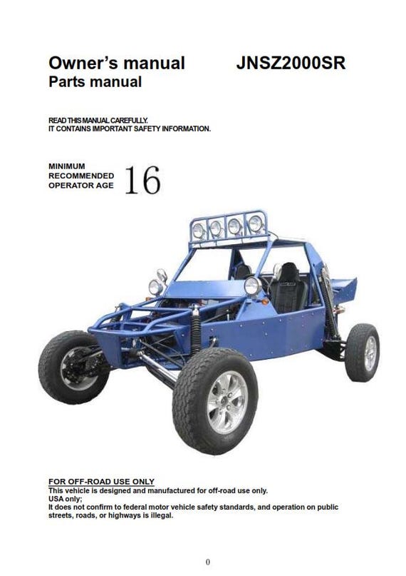 Joyner Off Road Vehicle - JNSZ2000SR Owners Parts Manual