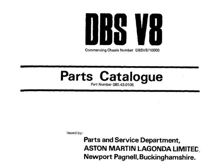 Aston Martin DBS V8 - Parts Manual - Commencing Chassis DBSV8/10000