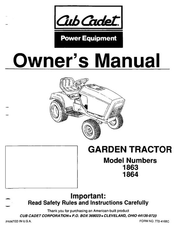 Cub Cadet - 1863 1864 Garden Tractor Owners Manual