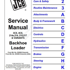 JCB 3CX 4CX 214e 214 215 217 & Variants - Backhoe Loader -  Service Workshop Repair Manual - 2002 TO 2008