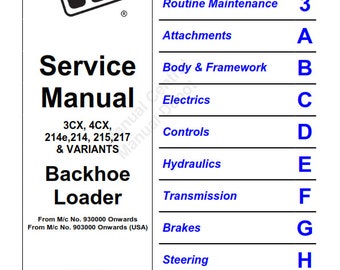 JCB 3CX 4CX 214e 214 215 217 & Variants - Backhoe Loader -  Service Workshop Repair Manual - 2002 TO 2008