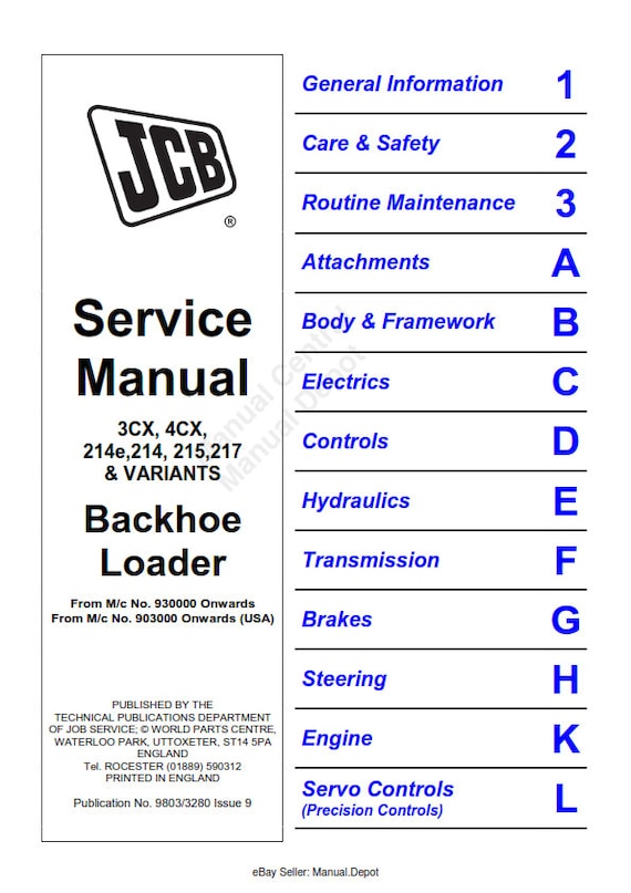 JCB 3CX 4CX 214e 214 215 217 & Variants - Backhoe Loader -  Service Workshop Repair Manual - 2002 TO 2008