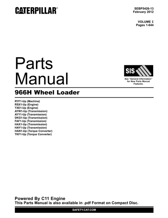 Caterpillar Parts Manual - 966H Wheel Loader