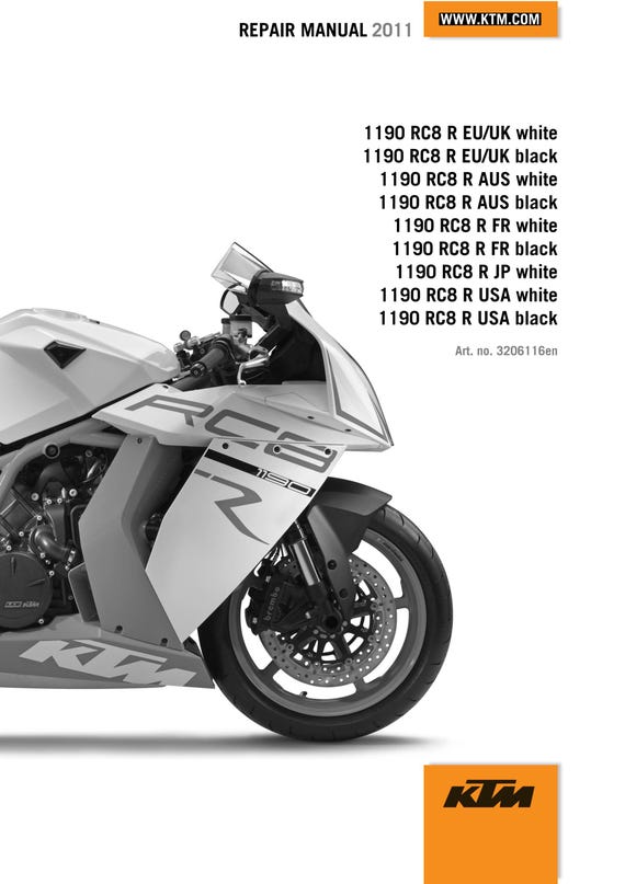 KTM 2011 - 1190 RC8 R White Black - Service Workshop Repair Manual