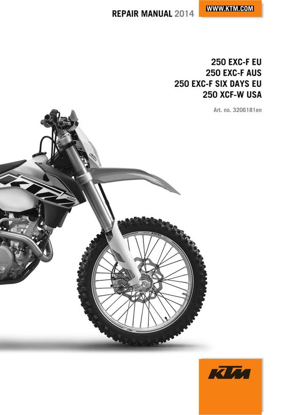 KTM 2014 - 250 Exc-f Six Days Xcf-w - Service Workshop Repair Manual