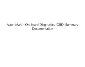 Aston Martin On Board Diagnostics OBD Summary Documentation 2009 Edition
