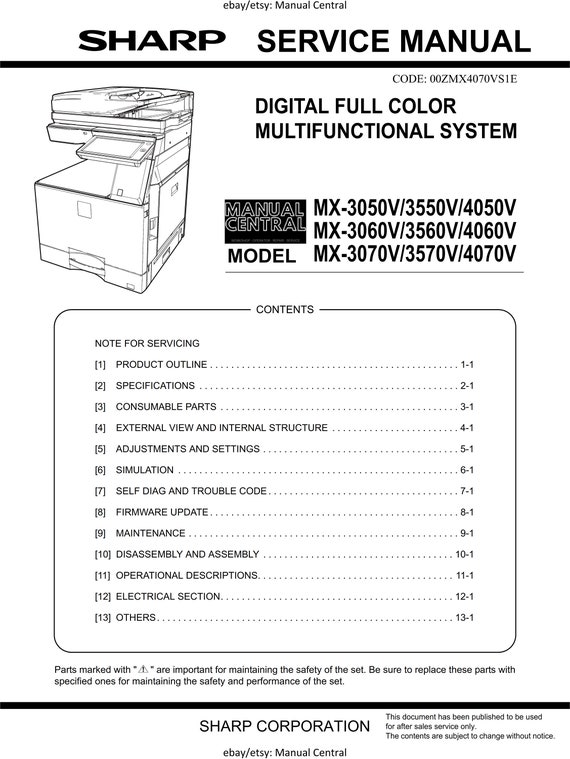 PDF - SHARP MX 3050V 3060V 3070V 3550V 3560V 3570V 4050V 4060V 4070V - Service Workshop Repair Manual