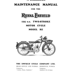 1945 to 1950 Royal Enfield 125cc Two Stroke Model RE- Workshop Service Repair Manual