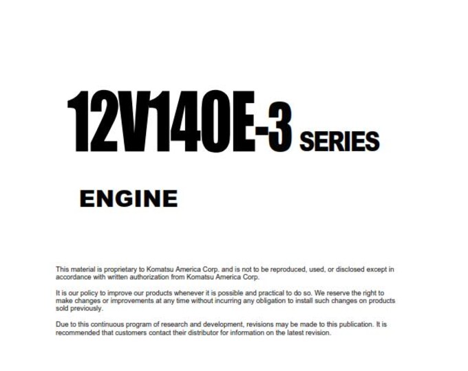 Komatsu Engine 12v140e-3 Series - Shop Manual - Service Workshop Repair Manual