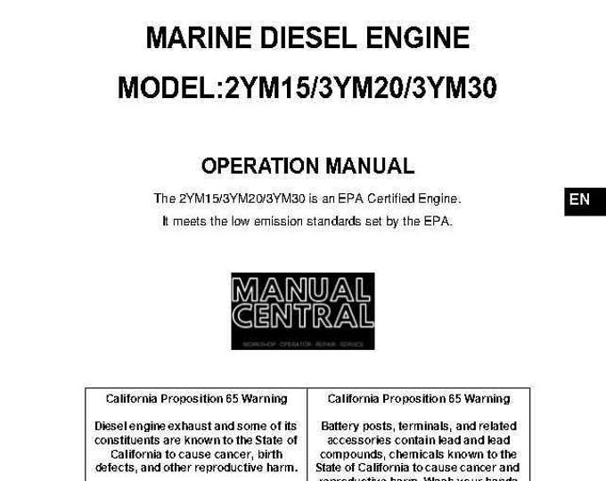 Yanmar Marine Diesel Engine - Operation Manual - 2YM15 3YM20 3YM30