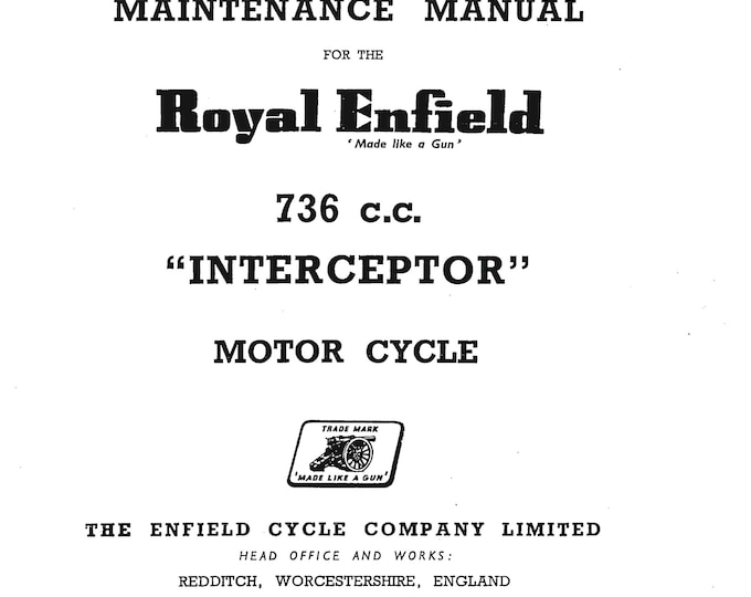 1962 to 1966 Royal Enfield 736 Interceptor Workshop Service Repair Manual