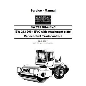 May include: Black and white illustration of a BOMAG BW 213 DH-4 BVC single drum roller. The illustration shows the front of the roller with the cab, the drum, and the wheels. The text "BOMAG" is visible on the side of the roller. The text "Single drum roller" is below the illustration. The text "eBay - manual.central" is below the text "Single drum roller". The text "12/2007" is below the text "eBay - manual.central".