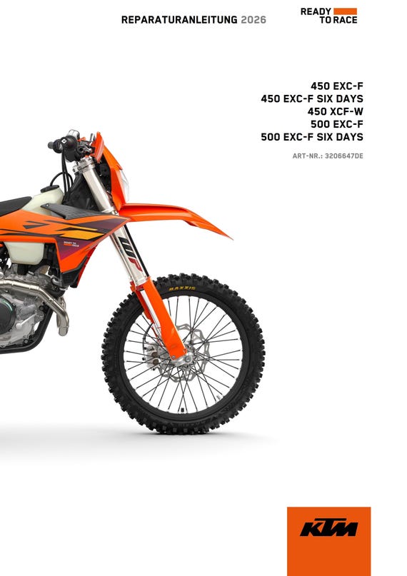 German Language - KTM 2026 - 450 500 Exc-f Six Days Xcf-w - Reparaturanleitung - Service Workshop Repair Manual