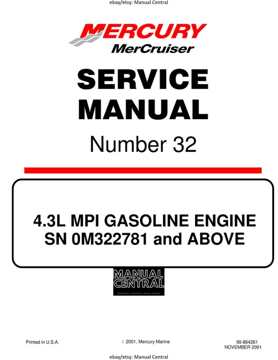 Mercury Mercruiser Service Manual 32 - 4.3L Gasoline Engine - SN 0M322781 & ABove -Nov 2001 Edition