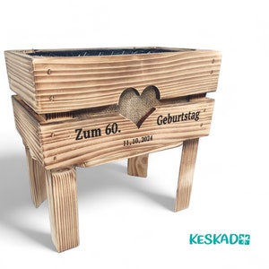 HOCHBEET aus HOLZ "Zum Geburtstag" Mama Oma Großeltern Mini-Garten Blumenbeet Pflanzkasten GESCHENK zum 25. 30. 40. 50. 60. 70. 80. 90. 100.