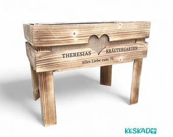HERB BED for BIRTHDAY • Wooden raised bed herb garden • Gift for mom, grandma, wife • Retro planter • 30th, 40th, 50th, 60th, 70th, 80th, 90th, 100th