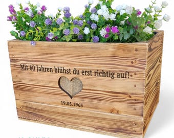 Personalized flower box for planting • Raised bed as a gift for 50th, 60th, 70th, 80th birthdays • Wooden box for wooden wedding anniversaries, 5th anniversary