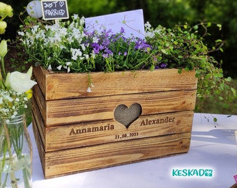 Rustic gift box RAISED BED Chic wedding box Cash gift WOOD Vintage wedding gift Personalized Wooden anniversary BoHo