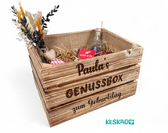GENUSSBOX Gourmet houten doos • Cadeaudoos voor VERJAARDAG • Gepersonaliseerde geschenkmand • Rustieke boerendoos • Cadeaudoos om te vullen