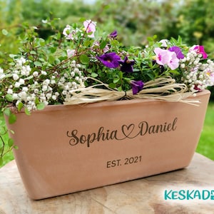 Personalized Terracotta FLOWER BOX Gift for WEDDING Anniversary Jubilee Clay Pot with Engraving Plant Box Balcony Box Cash Gift