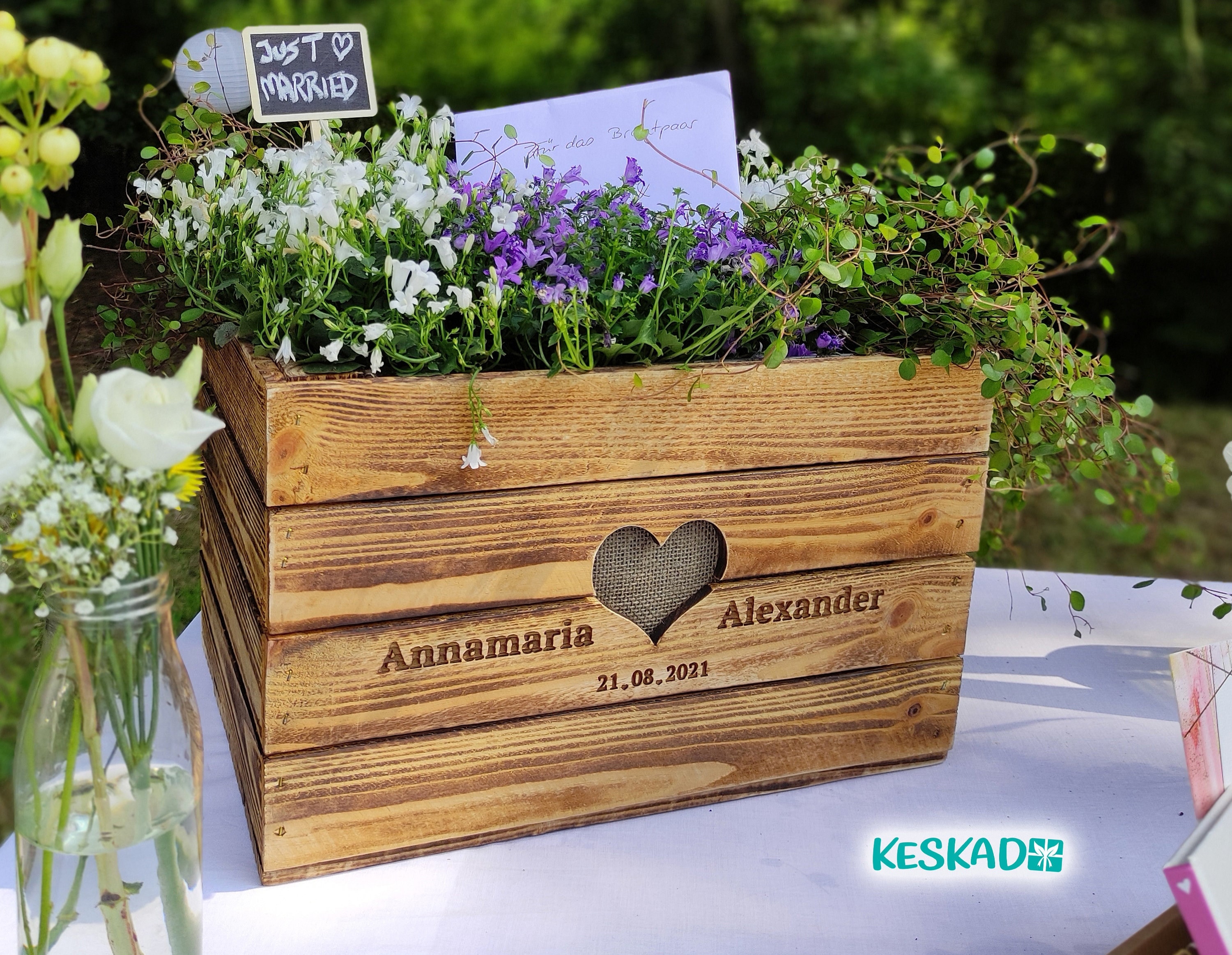 Rustic gift box RAISED BED Chic wedding box Cash gift WOOD Vintage wedding gift Personalized Wooden anniversary BoHo