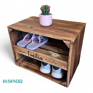 Personalizable SHOE SHELF made of wood shoe storage for children adults with names & footsteps organizer shoe cabinet wooden shelf hallway
