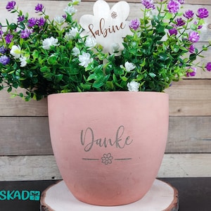 Terracotta flower pot with engraving THANK YOU Personalized flower plug made of wood name plant pot terracotta sustainable gift plant box