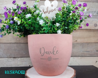 Terracotta flower pot with engraving THANK YOU Personalized flower plug made of wood name plant pot terracotta sustainable gift plant box