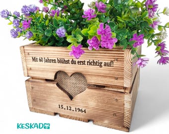 Flower box as a gift for 50th, 60th, 70th, 80th birthdays • Personalized wooden box for planting • Wooden pot • Wooden wedding anniversary (5th anniversary)