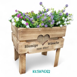 HOCHBEET aus HOLZ "Blumige Wünsche" Mama Oma Mini-Garten Blumenbeet Pflanzkasten BLUMENGESCHENK zum Geburtstag 40er 50er 60er 70er 80er 90er