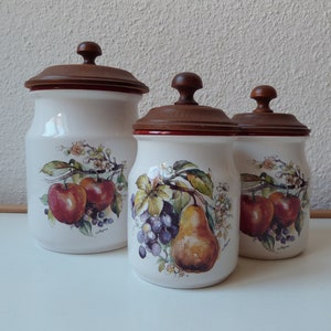 Vintage French Ceramic Storage Jars- Kitchen Storage Containers- Farmhouse Rustic-Kitchenware- Kitchen Decor-Vintage Kitchen Decor