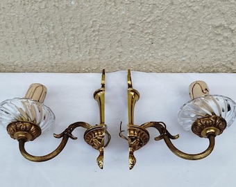 Antike Französische Gold Wand Kerzenhalter Lampe mit Kristallen-Bronze Beleuchtung-Wandbehang Wandleuchter-Vintage Wandleuchte