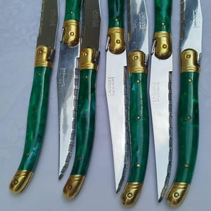 Set of 7 Vintage  knives vintage  set vintage  French cutlery-Brass Stainless Steel Laguiole