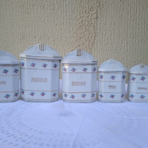 Vintage French Ceramic Storage Jars- Kitchen Storage Containers- Farmhouse Rustic-Kitchenware- Kitchen Decor-Vintage Kitchen Decor