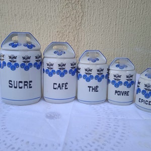 Vintage French Ceramic Storage Jars- Kitchen Storage Containers- Farmhouse Rustic-Kitchenware- Kitchen Decor-Vintage Kitchen Decor