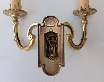 Antique French gold  tone wall candlestick lampe with crystals-Metal lighting-Wall hanging sconces-vintage wall light