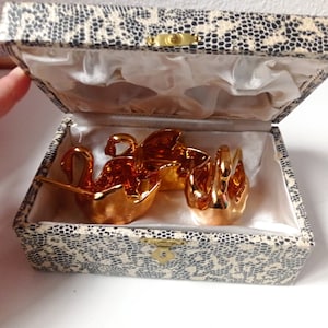 Vintage Schwäne Salzstreuer Löffel- gold getöntes Porzellan-hergestellt in Frankreich-Vintage 1960s Limoges Gold getönter Schwan individuell