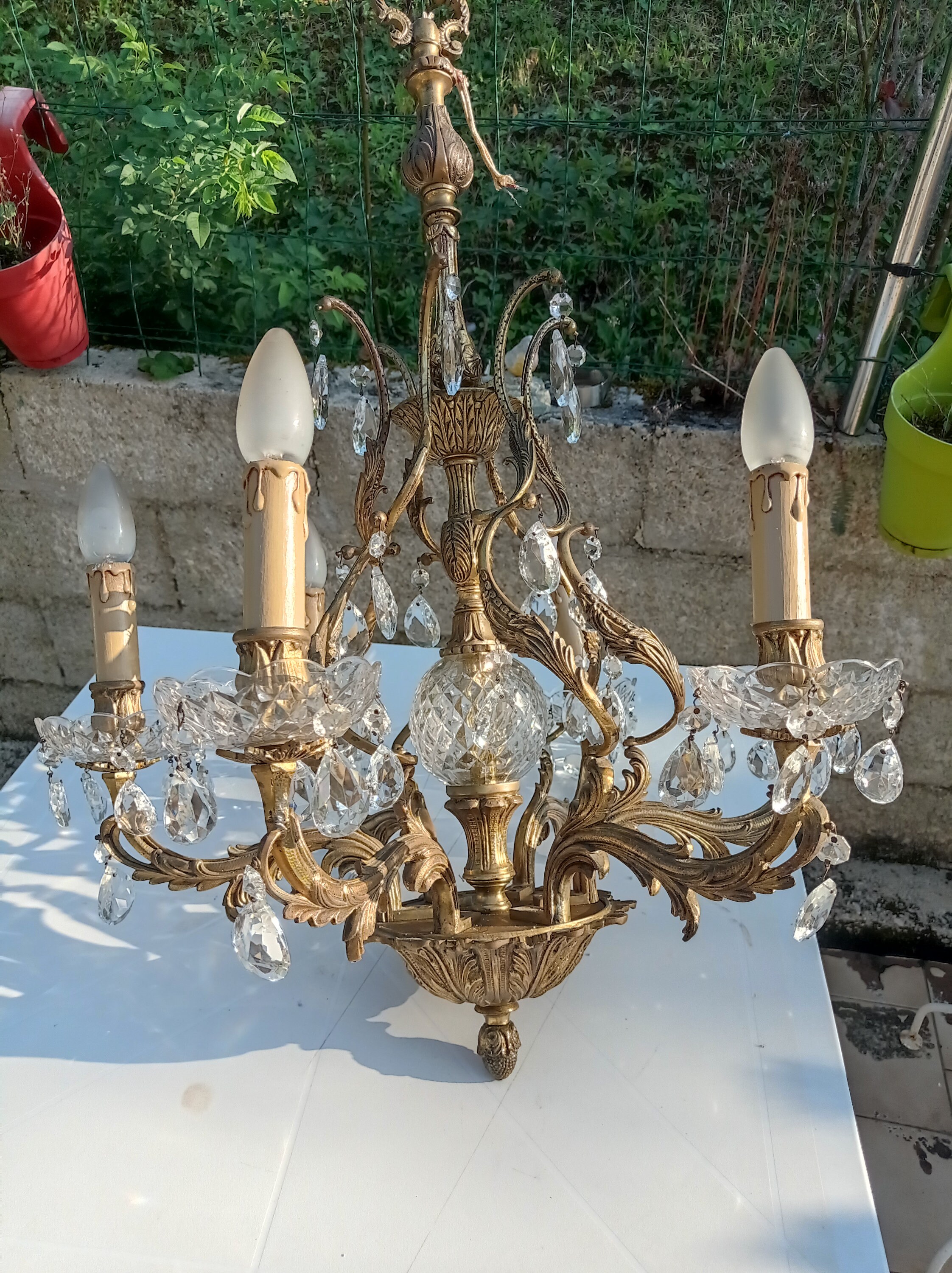 Bronze Chandelier With Ormolu Glass Droplets 6 Arm Heavy Etsy